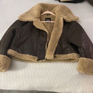 Zara women Brown Shearling Jacket